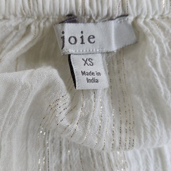 New JOIE White Gold Striped Boho Peasant Blouse Top XS - Picture 5 of 5
